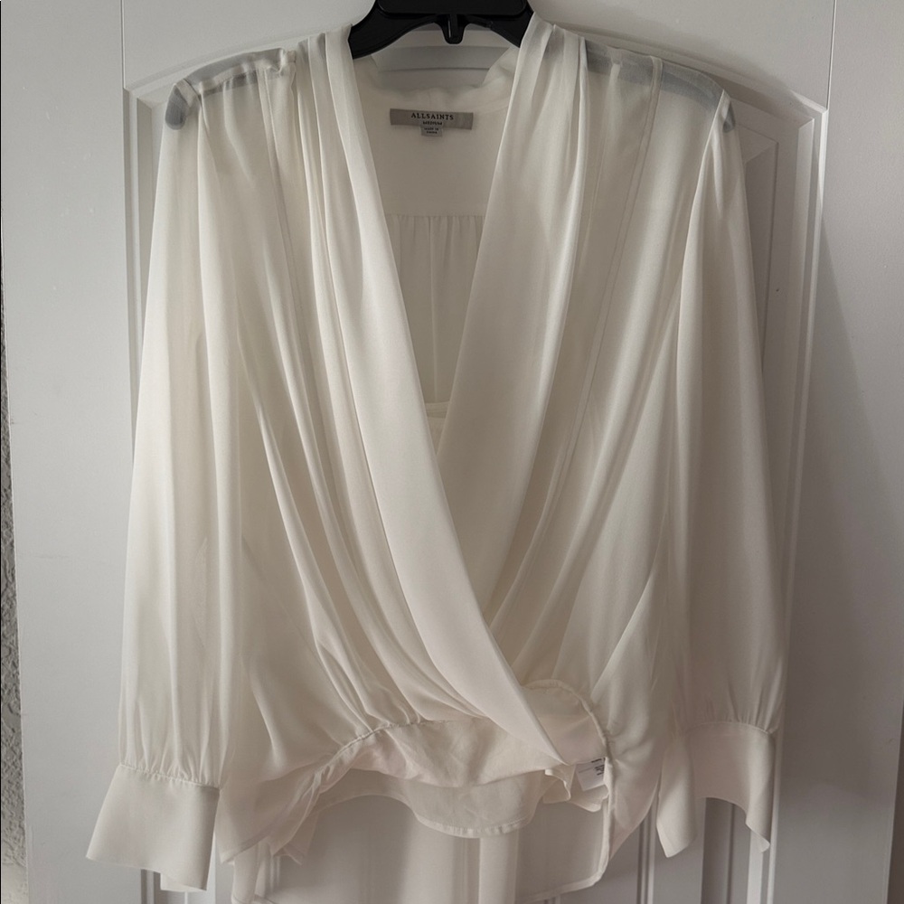 AllSaints White Draped Blouse Medium